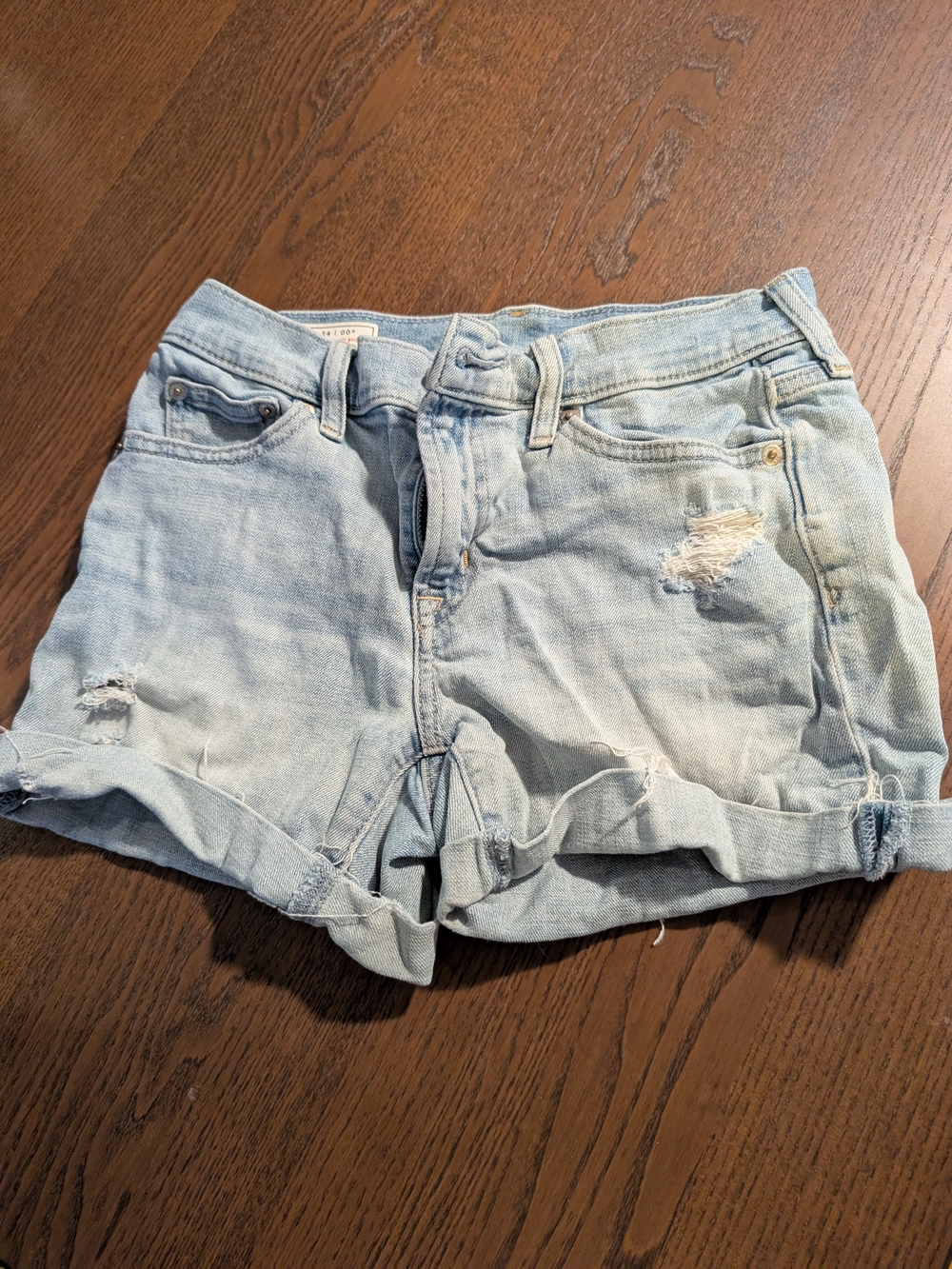 GAP Light Blue Distressed Rolled-Hem Denim Shorts